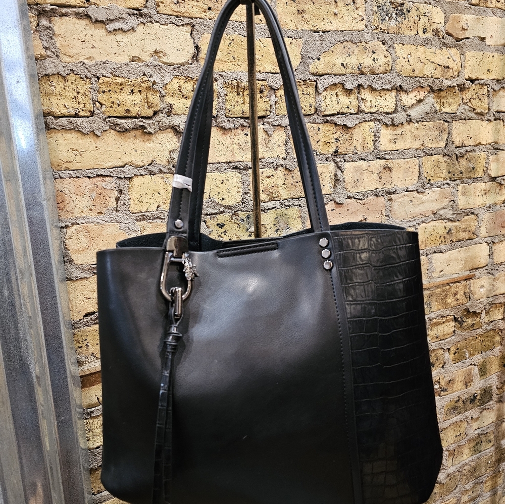 Black Faux Leather Tote Bag